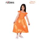 Kids Emma Memma costume dress in bright orange satin with butterfly print and mesh sleeves