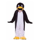 Adult penguin mascot costume full body black and white plush suit with oversized yellow beak head