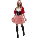 Adult Little Red Riding Hood costume with red hooded cape and corset bodice