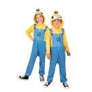 Kids Minion costume hooded yellow jumpsuit with printed goggles and spiky hair