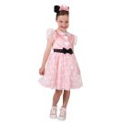 Girls Minnie Mouse pink dress costume with white heart print velour bodice and layered tulle skirt