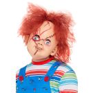 Adult Chucky latex mask with orange hair and painted scars from Child's Play
