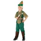 Kids Peter Pan costume with green tunic, felt hat and foam dagger prop