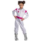 Girls Barbie astronaut costume jumpsuit in white with hot pink belt and silver metallic collar