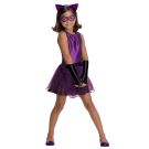 Toddler girl Catwoman tutu costume with purple satin bodice and glitter tulle skirt