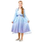 Girls Frozen 2 Queen Elsa costume dress with light blue-to-purple gradient skirt and detachable cape