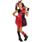 Girls Harley Quinn jester costume with red-black checker bodice and tutu skirt