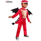 Kids red dragon costume with wings and headpiece front view