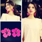 Hot pink oversized rose earrings with hibiscus flower design