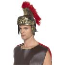 Adult Roman centurion helmet with gold finish and red feather plume