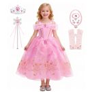 Girls pink princess ball gown with gold embroidered roses and layered tulle skirt