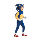 Kids blue speedster hedgehog costume with spiky headpiece and red shoe covers