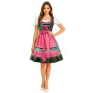 Adult Oktoberfest beer maid dirndl costume with forest green polka dot bodice and hot pink apron