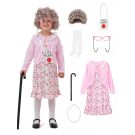 Kids Grandma 100 Days of School Costume - 8-Piece Elderly Lady Dress-Up Set