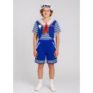 Girls retro ice cream parlor costume with striped sailor top and blue shorts