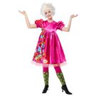 Womens Weird Barbie costume showing asymmetric graphic panel and neon leggings full outfit