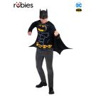 Adult Batman costume set with printed muscle top, black cape and bat mask