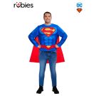 Adult Superman costume top with printed 'S' shield emblem and detachable red cape