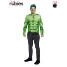 Adult Hulk muscle costume top with digitally printed green muscles and character mask