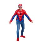 Adult Spider-Man costume top with red and blue web print and spider emblem