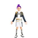 Kids Kpop Demon Hunters Rumi costume with holographic galaxy-print jacket and white cropped top