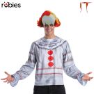 Adult Pennywise IT Clown Costume with silver-grey top and red pom-pom buttons