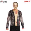 Adult Jason Voorhees costume with printed distressed top and hockey mask