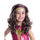 Child's Wonder Woman Wig - Long Brown Curled Superhero Costume Wig - alternate view