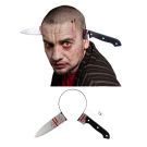 Plastic headband with knife accessory - rigid construction for through-head horror effect