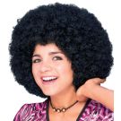 Adult black afro wig with voluminous tight curls and 1970s disco silhouette