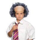 Child wearing grey grandpa wig with curly horseshoe hair pattern