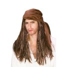 Detailed view of beaded braids and distressed bandana on Caribbean pirate wig