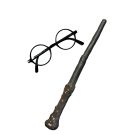 Kids Harry Potter glasses and wand accessory set with round black frames and wood-look wand