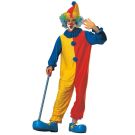 Adult circus clown costume tri-color jumpsuit with neck ruffle and hat