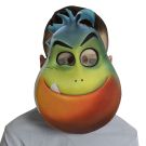 Side view of Mr Piranha 3D character mask showing spiky hair and orange jaw detail