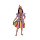 Girls rainbow unicorn costume dress with purple velour bodice and glitter tulle skirt