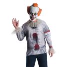 Mens Pennywise horror costume top with attached tulle collar and fabric pom poms