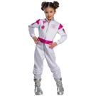 Girls Barbie astronaut costume white and pink jumpsuit with silver boot covers