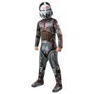 Child wearing Wrecker Clone Force 99 costume showing skull shoulder markings