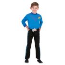 Child wearing Anthony Wiggle blue skivvy costume with chevron stripe