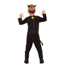 Kids Cat Noir Miraculous Costume - Black Superhero Jumpsuit with Mask & Ears - alternate view 3