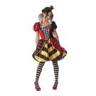 Full-length Queen of Hearts dress with puffed sleeves and striped satin underlay