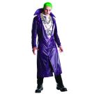 Adult Joker Costume Suicide Squad - purple quilted metallic coat with upright collar and printed graphic top