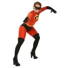 Womens Mrs Incredible costume with red jumpsuit and black mask