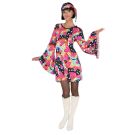 Womens 1960s go-go dancer costume with psychedelic heart print mini dress and matching headscarf