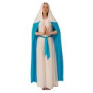 Adult Virgin Mary costume with turquoise blue cape and white robe for nativity plays