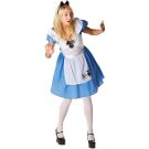 Adult Alice in Wonderland costume with light blue dress and white apron overlay