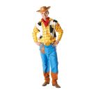 Adult Woody costume from Toy Story with yellow plaid shirt and cowhide vest