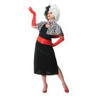 Womens Evil Madame Cruella De Ville 101 Dalmations Fancy Dress Costume + Cigarette Holder + Wigs