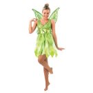 Adult Tinker Bell costume with metallic green dress and fairy wings